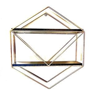 Diamond Hexagon Shaped Brass Floating Wall Shelf